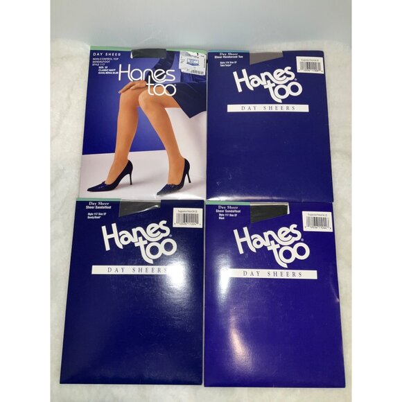 Lot of (6) Hanes Too Day Sheer Pantyhose size EF Navy, Blk, Taupe - Picture 2 of 3